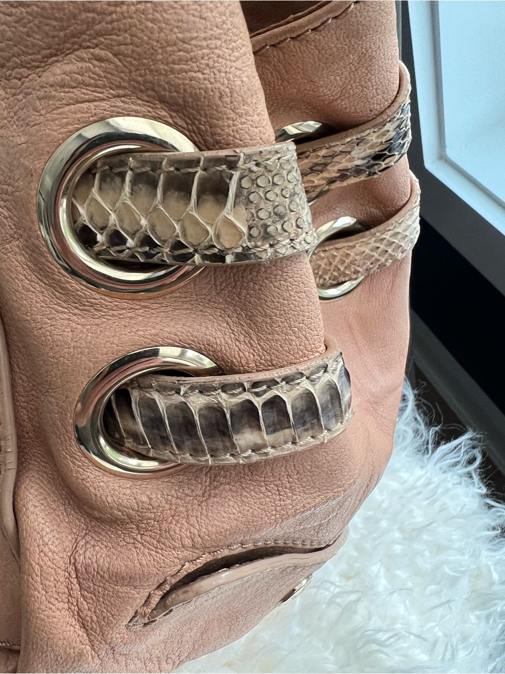Jimmy Choo Ramona Hobo bag in a mauve-brown leather with snakeskin trim - Picture 4 of 15